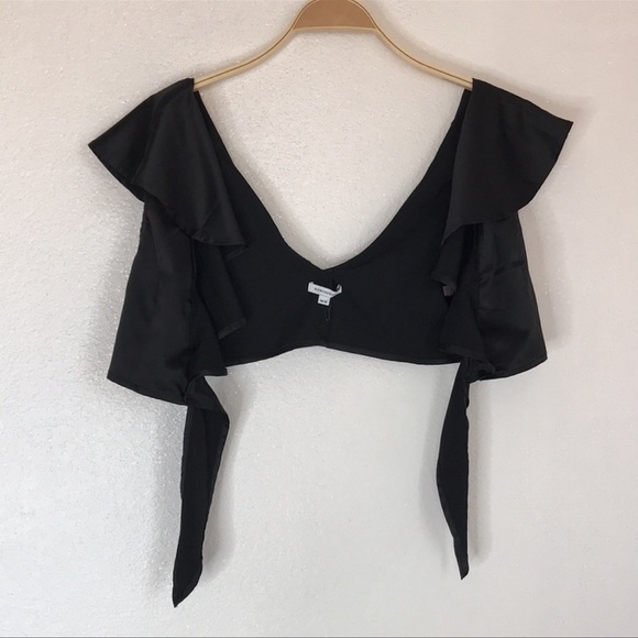 We Wore What M black ruffle tie crop top - Picture 8 of 14